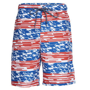 Speedo Swim Trunks 20" Spangle Stripe E-Board Shorts Red White Blue USA | SMALL
